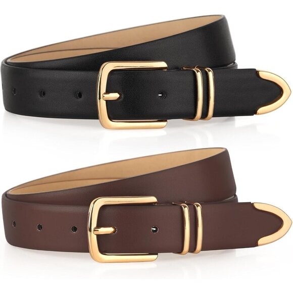Women Belts Leather Jeans Pants with Gold Buckle Pack 2 Fashionable main image 5